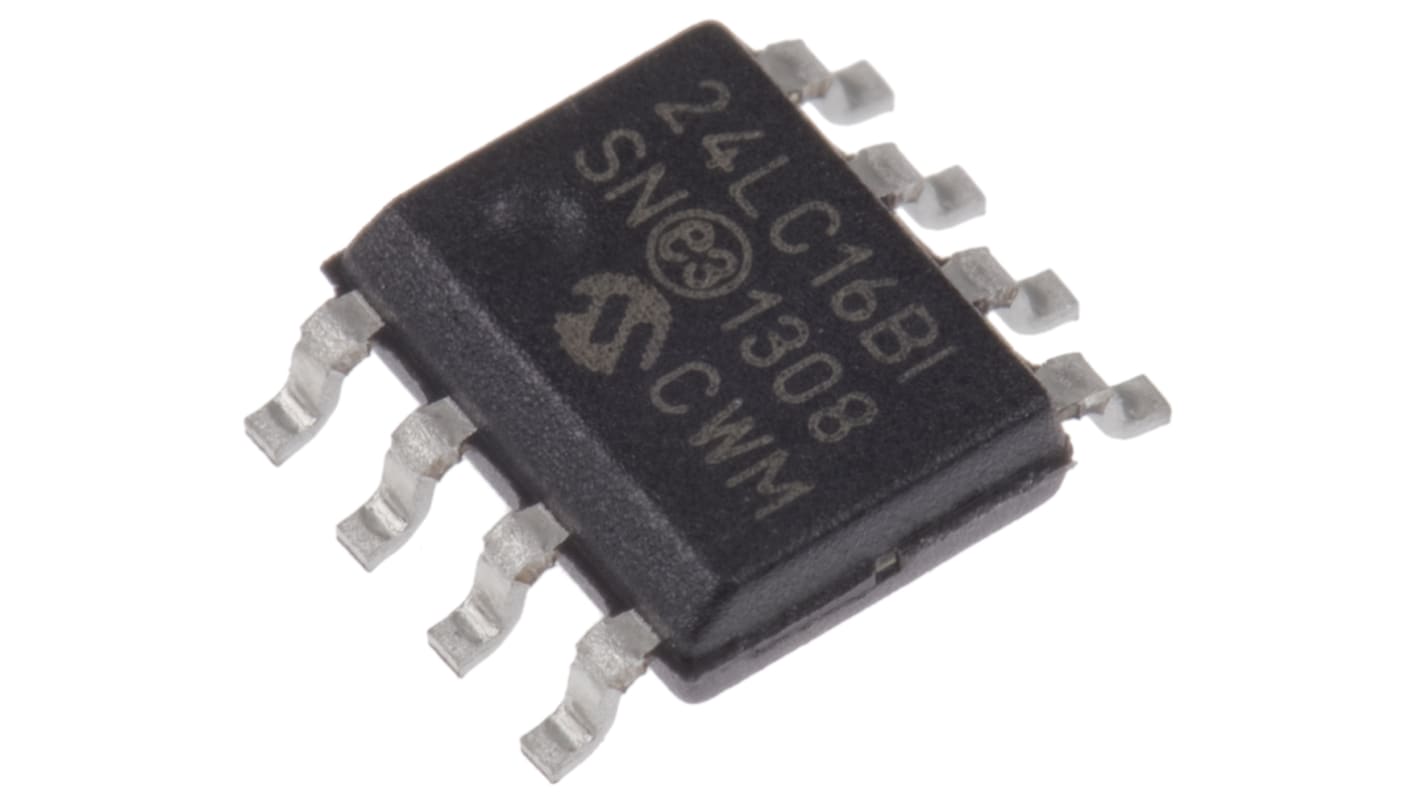 AEC-Q100 Memoria EEPROM serie 24LC16B-I/SN Microchip, 16kbit, 8 Block x 256 x, 8bit, Serie I2C, 900ns, 8 pines SOIC