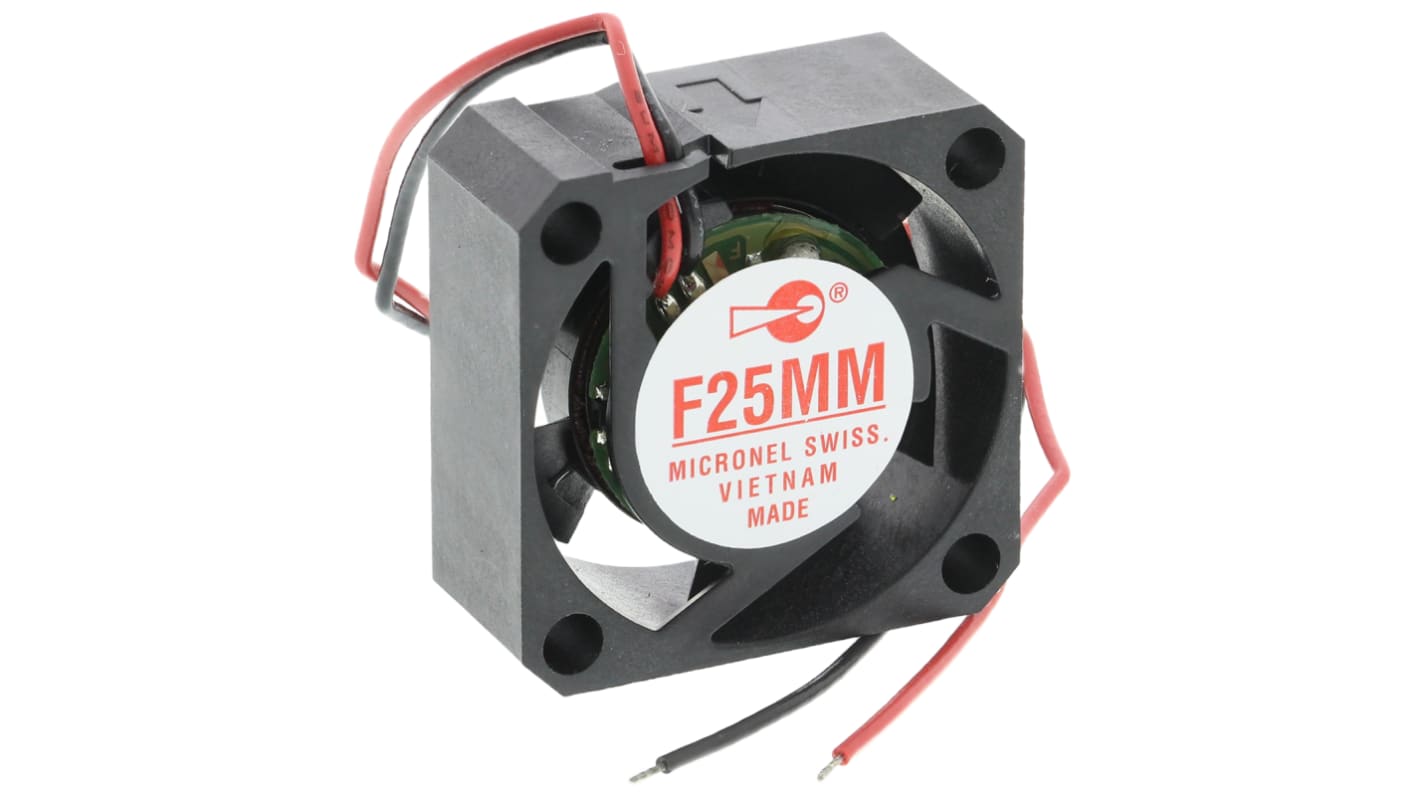 Micronel F25 Series Axial Fan, 12 V dc, DC Operation, 3.84m³/h, 720mW, 80mA Max, 25 x 25 x 10mm