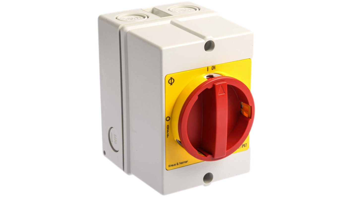 Kraus & Naimer 3P Pole Isolator Switch - 25A Maximum Current, 7.5kW Power Rating, IP66, IP67