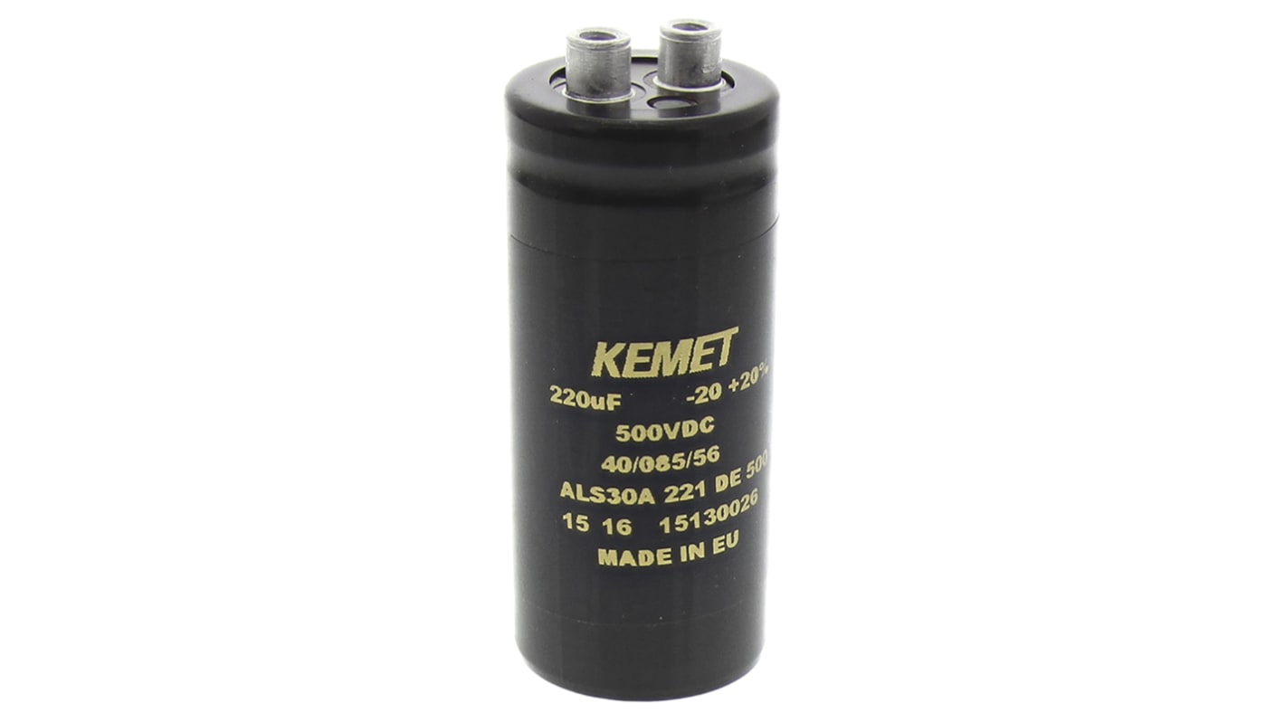 KEMET 螺钉铝电解电容, 220μF, 500V 直流, 36 (Dia.) x 82mm, 最高+85°C, ALS30系列