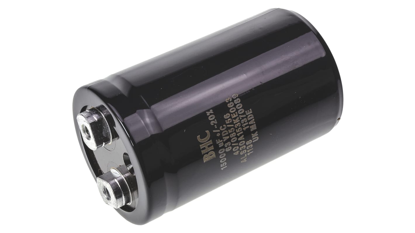 KEMET 15000μF Aluminium Electrolytic Capacitor 63V dc, Screw Terminal - ALS30A153KE063