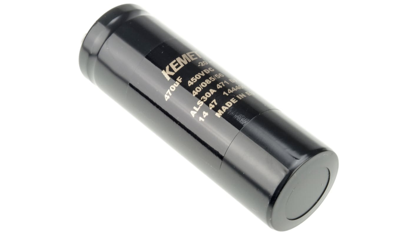 KEMET 螺钉铝电解电容, 470μF, 450V 直流, 36 (Dia.) x 105mm, 最高+85°C, ALS30系列
