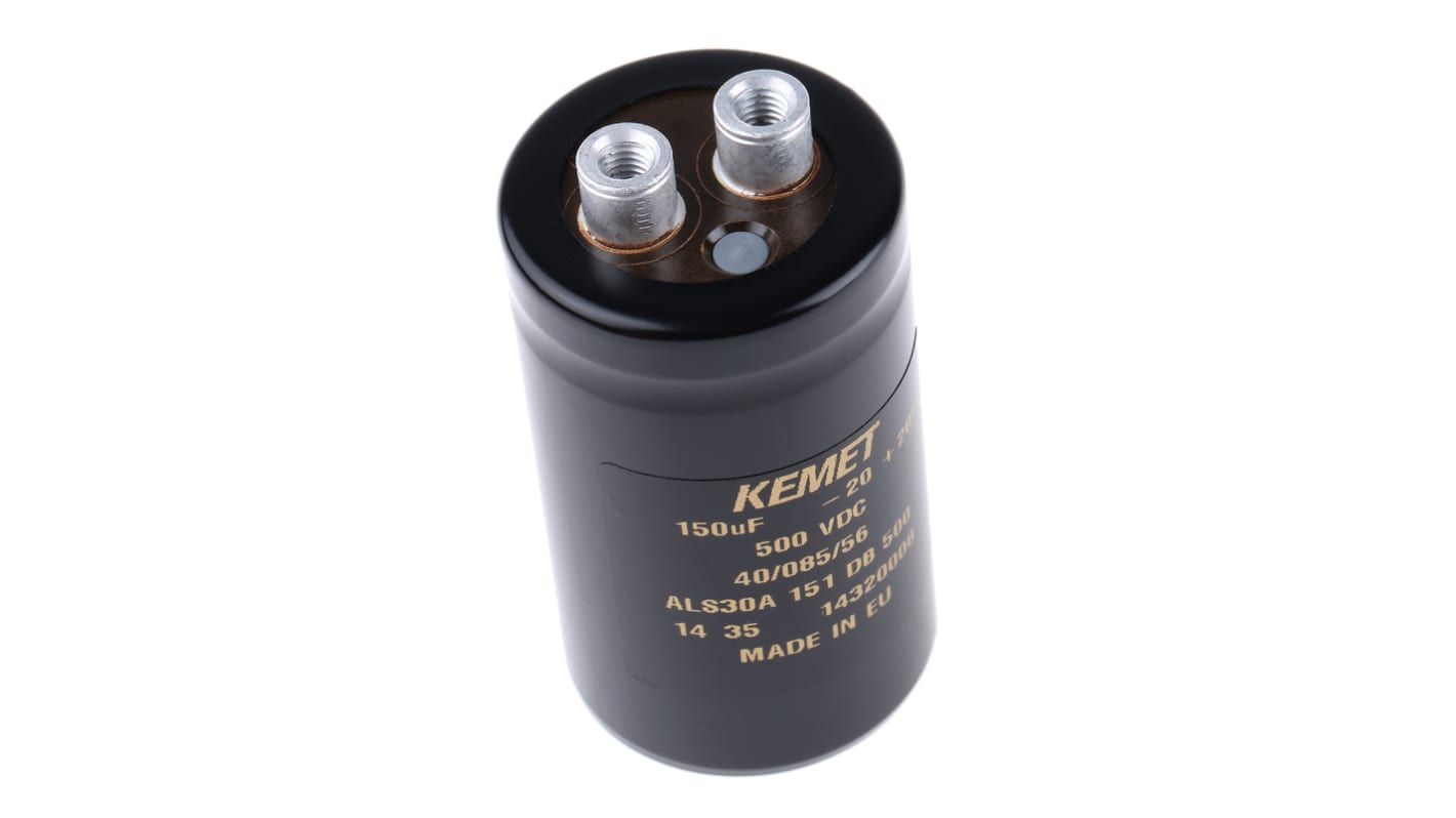 Condensador electrolítico KEMET serie ALS30, 150μF, ±20%, 500V dc, mont. roscado, 36 (Dia.) x 62mm