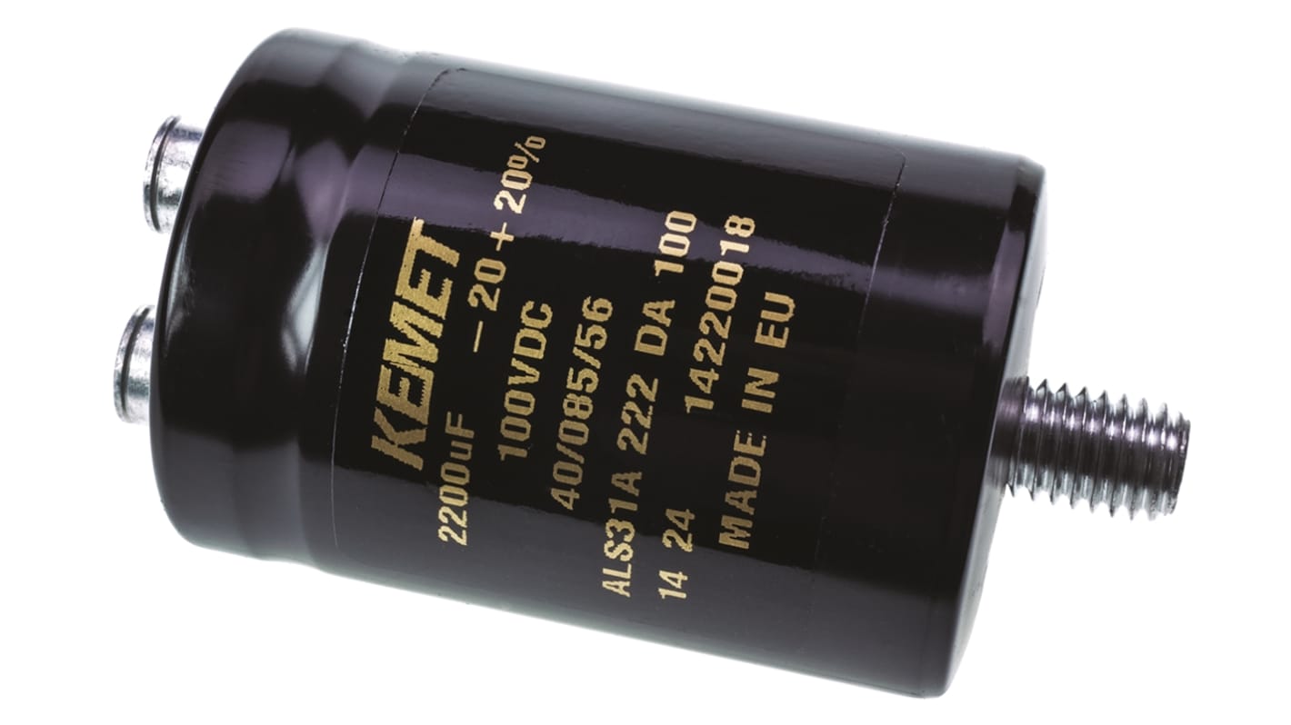 KEMET 2200μF Aluminium Electrolytic Capacitor 100V dc, Screw Terminal - ALS31A222DA100
