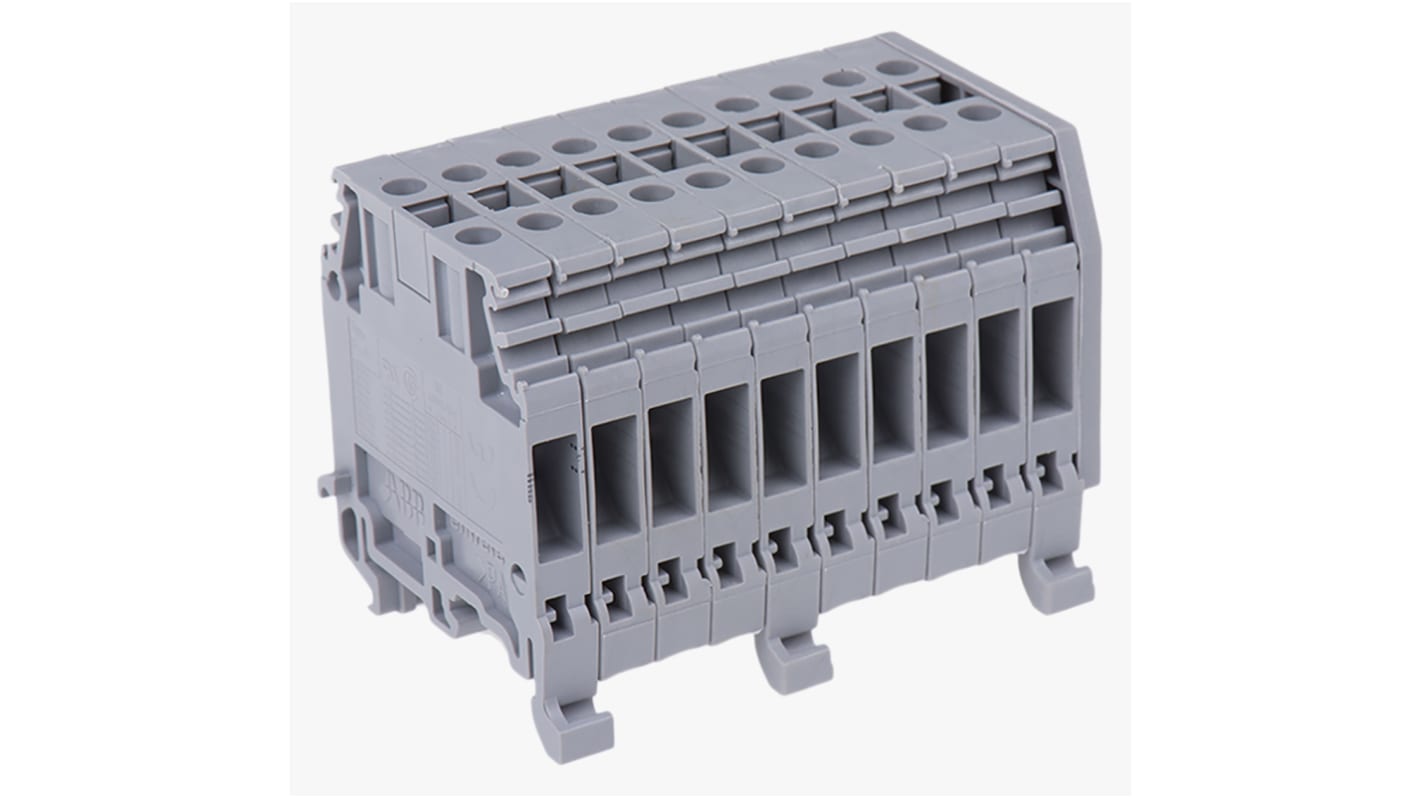 Entrelec Distribution Block, 10 Way, 4mm², 32A, 800 V, Grey