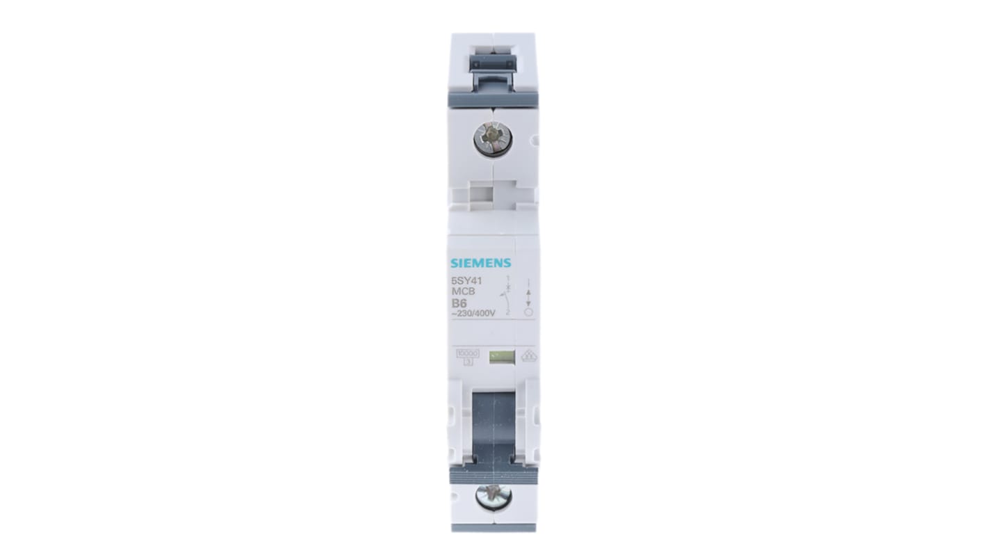 Siemens B型MCB, 1极, 10 kA分断, 6A, 400VAC, 5SY4系列