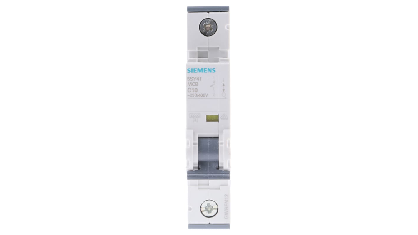 Siemens C型MCB, 1极, 10 kA分断, 10A, 400VAC, 72VDC, 5SY4系列