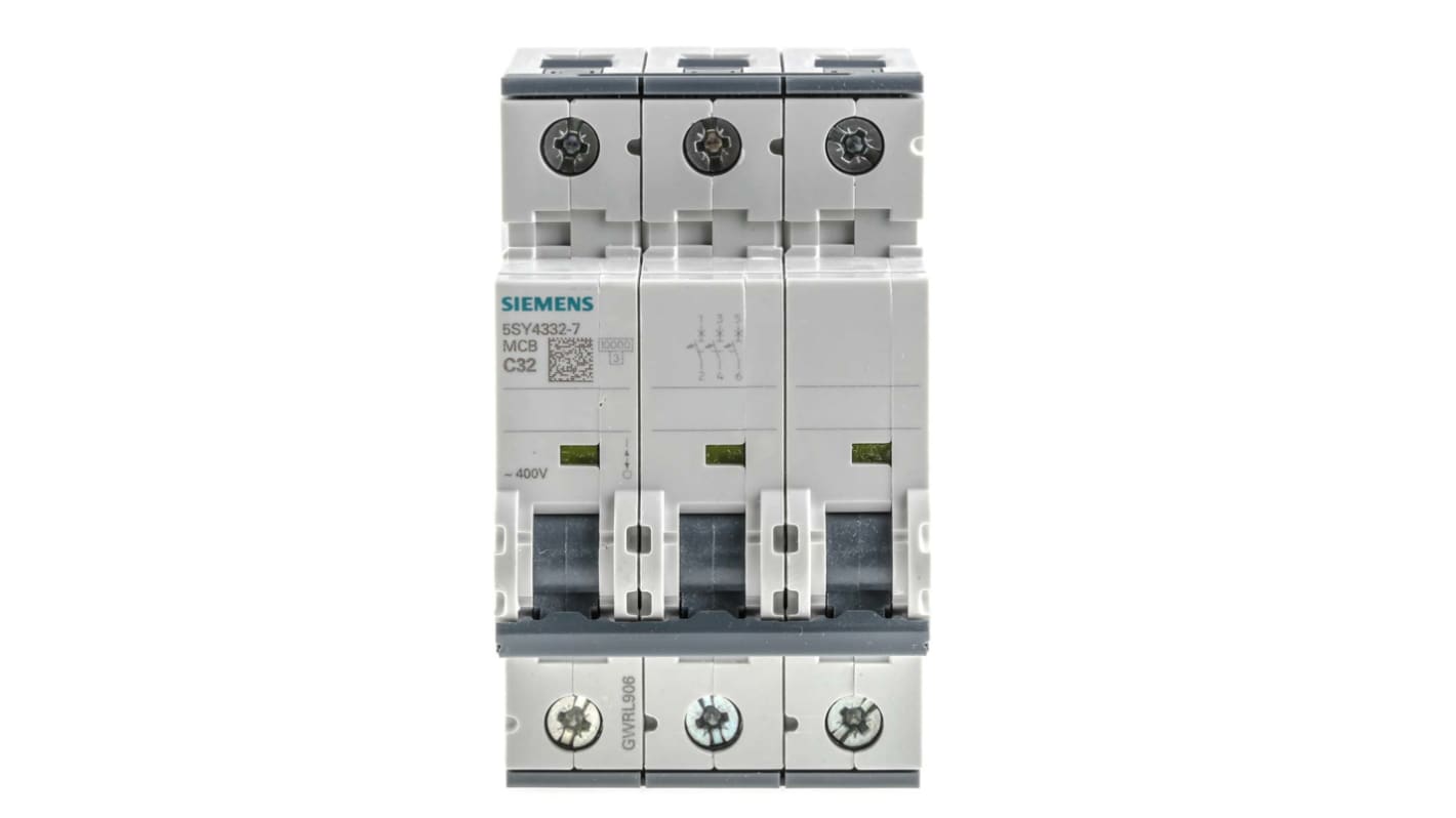 Siemens C型MCB, 3极, 10 kA分断, 32A, 440VAC, 5SY4系列