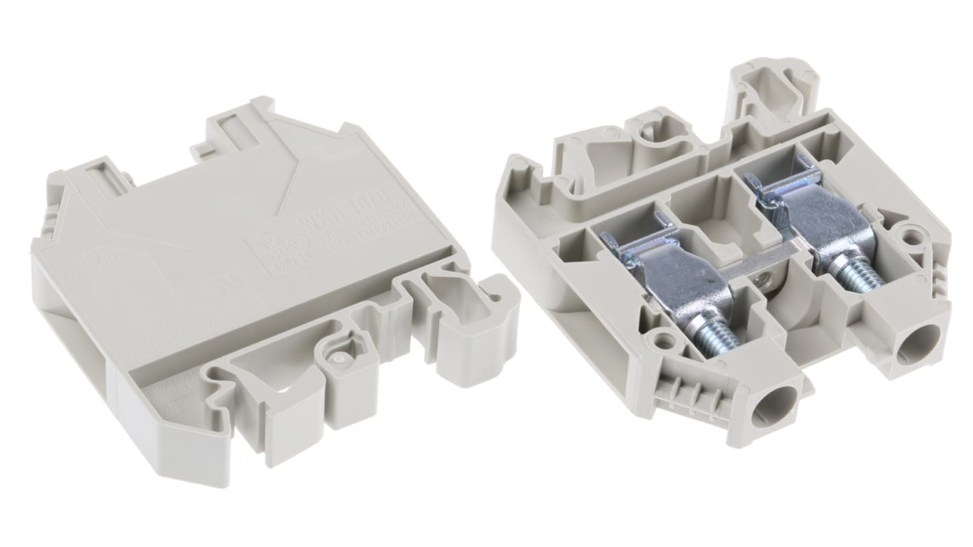 RS PRO Grey Feed Through Terminal Block, 10mm², Single-Level, Screw Termination