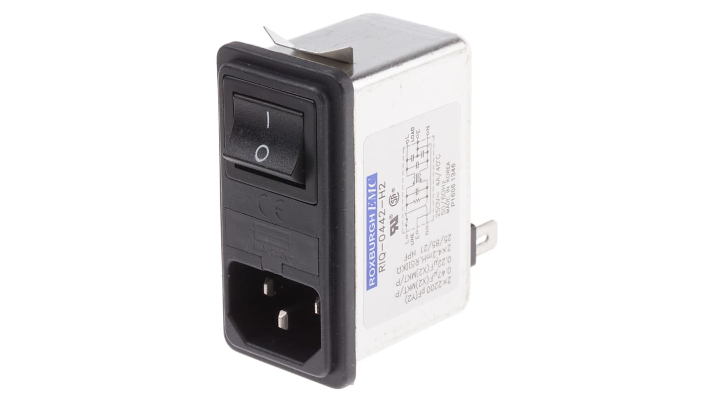 RS PRO 4A, 250 V ac Male Snap-In IEC Filter 2 Pole, Faston 1 Fuse
