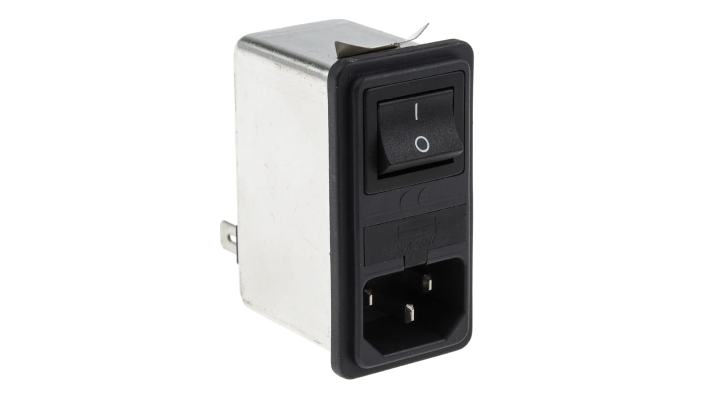 RS PRO 插座滤波器, 6A, 250 V 交流, 50 Hz, 60 Hz, 1个 5 x 20mm保险丝, 2 极开关, 卡入式安装