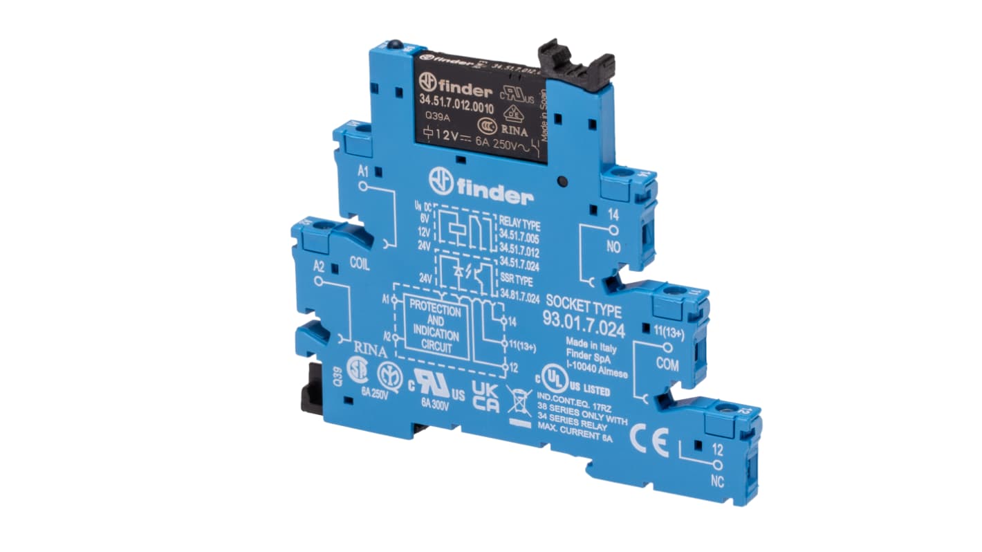 Relé modular Finder 38 Series, SPDT, 12V dc, para carril DIN
