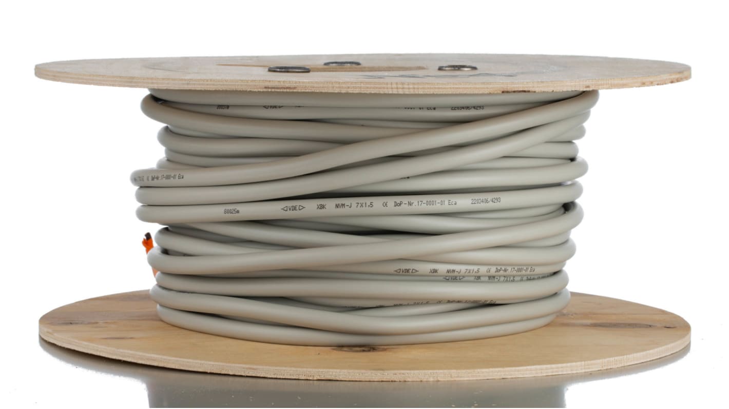 Lapp NYM-J, 50m 7 Core, Grey PVC Power Cable +70°C