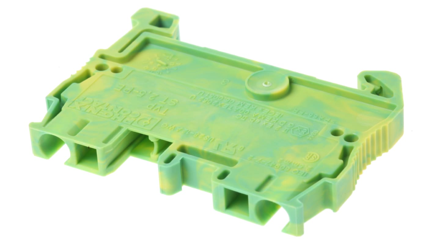 Morsettiera per guida DIN Phoenix Contact, Verde/Giallo, livello Singolo, 52A