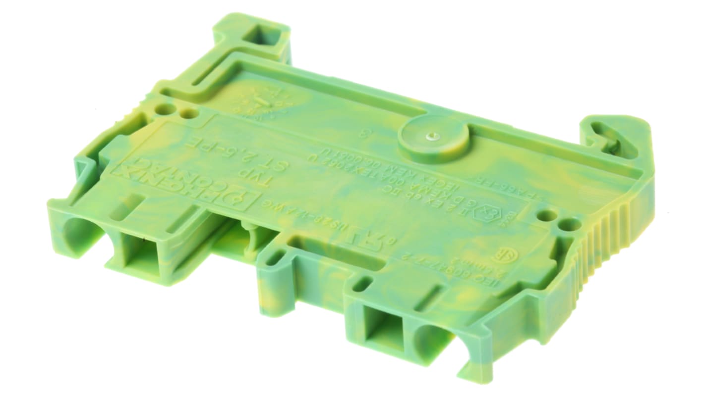 Phoenix Contact ST 2.5-PE Series Green/Yellow DIN Rail Terminal Block, 0.08 → 4mm², Single-Level, Spring Clamp