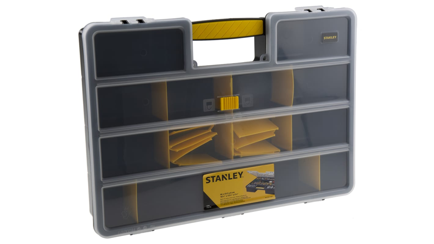 Caja organizadora Stanley de 25 compartimentos ajustables de PP Gris, Transparente, 457mm x 330mm x 81mm