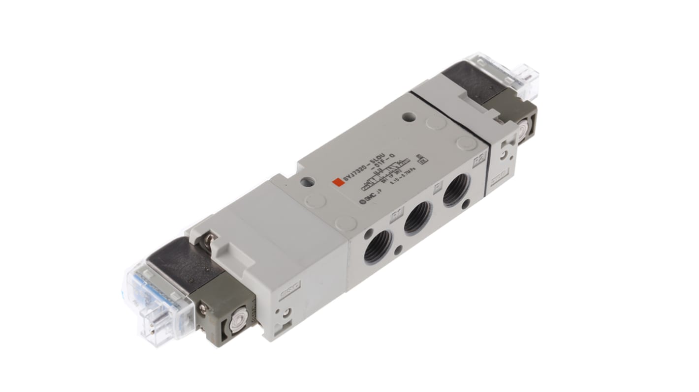 SMC 5/3 Pneumatic Solenoid Valve - Pilot/Pilot G 1/8 SYJ7000 Series 24V dc