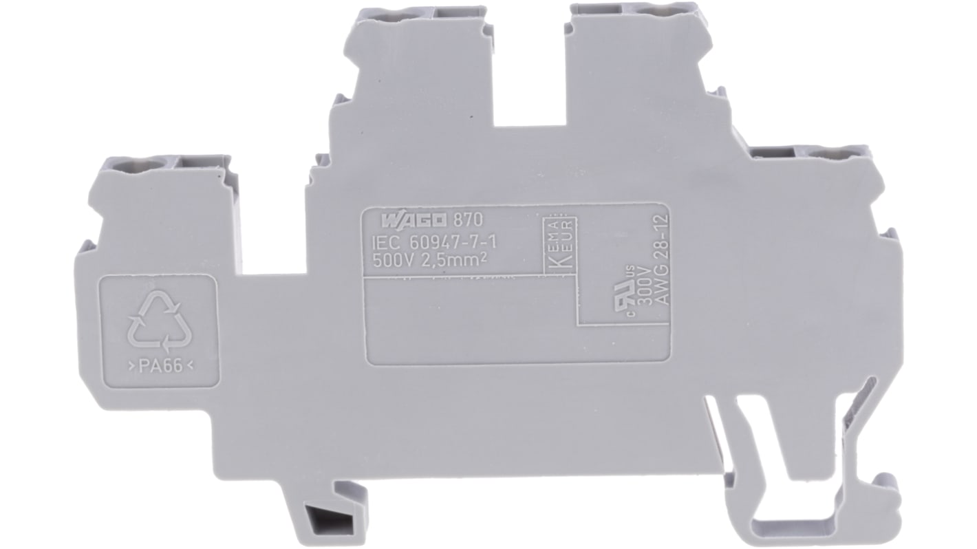 WAGO 870 Series Grey Terminal Block, 2.5mm², Double-Level, Cage Clamp Termination