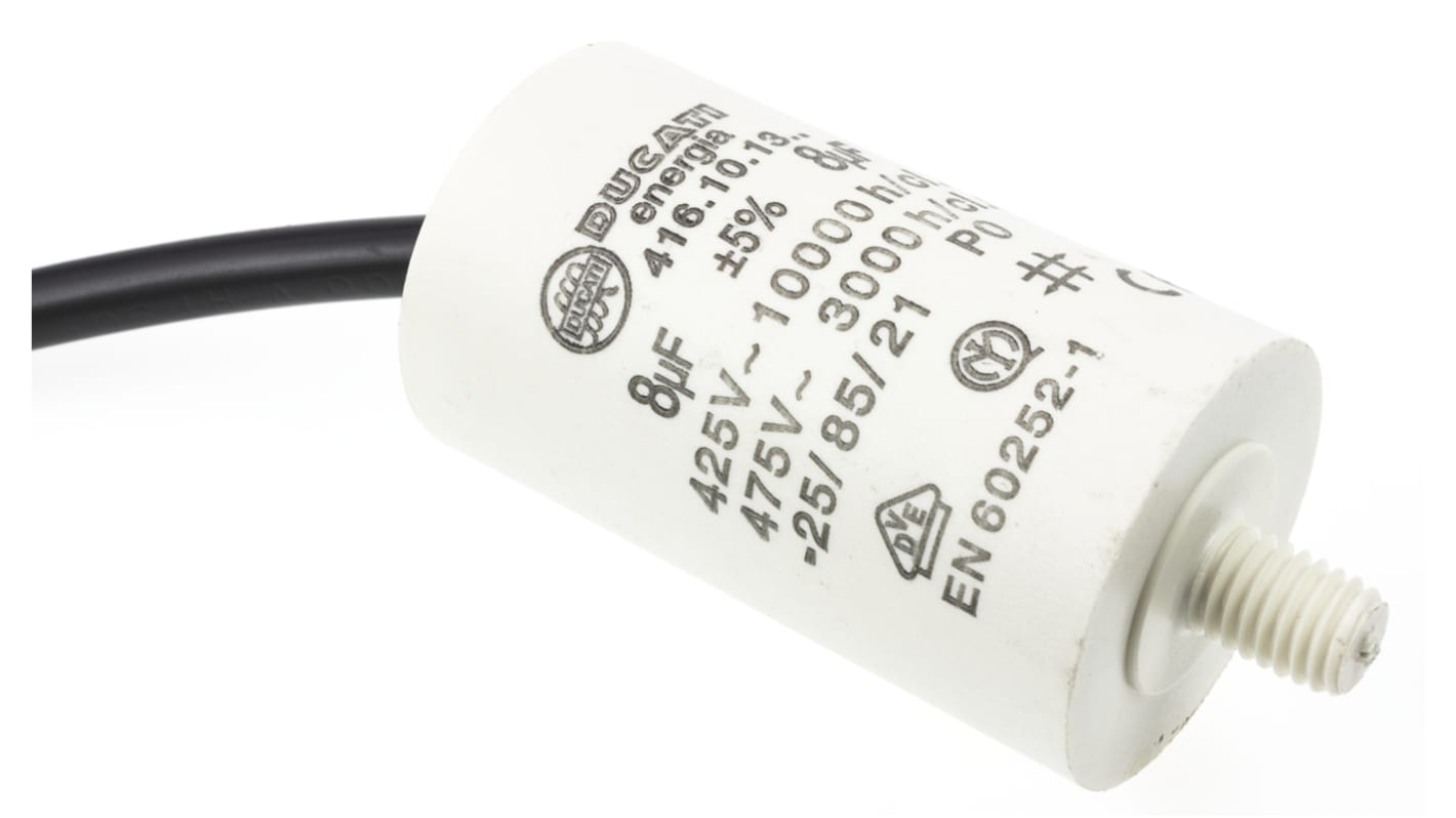 Ducati Energia 4.16.10 Polypropylene Film Capacitor, 400 → 500V ac, ±5%, 8μF, Stud Mount