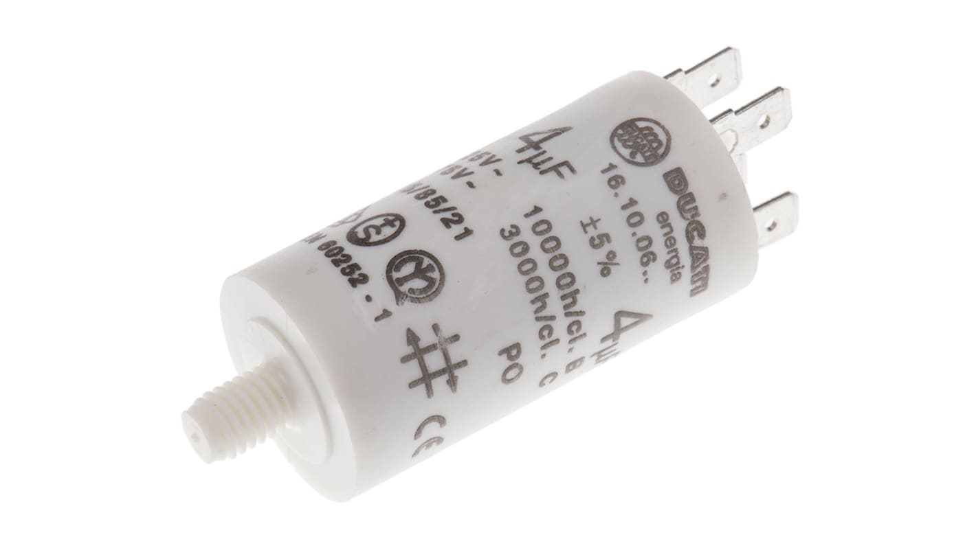 Ducati Energia 4.16.10 Polypropylene Film Capacitor, 450V ac, ±5%, 4μF, Stud Mount