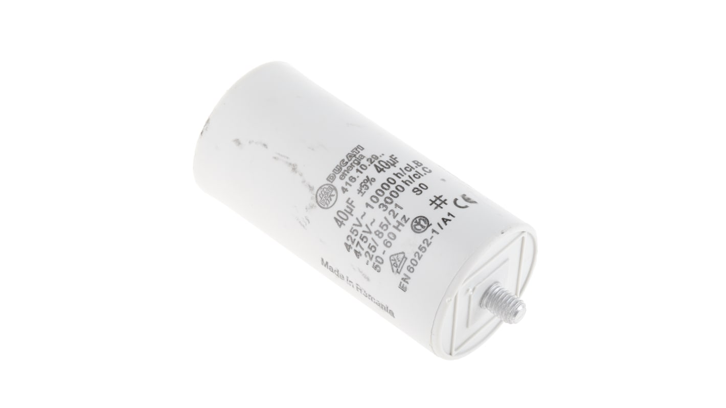 Ducati Energia 4.16.10 Polypropylene Film Capacitor, 450V ac, ±5%, 40μF, Stud Mount