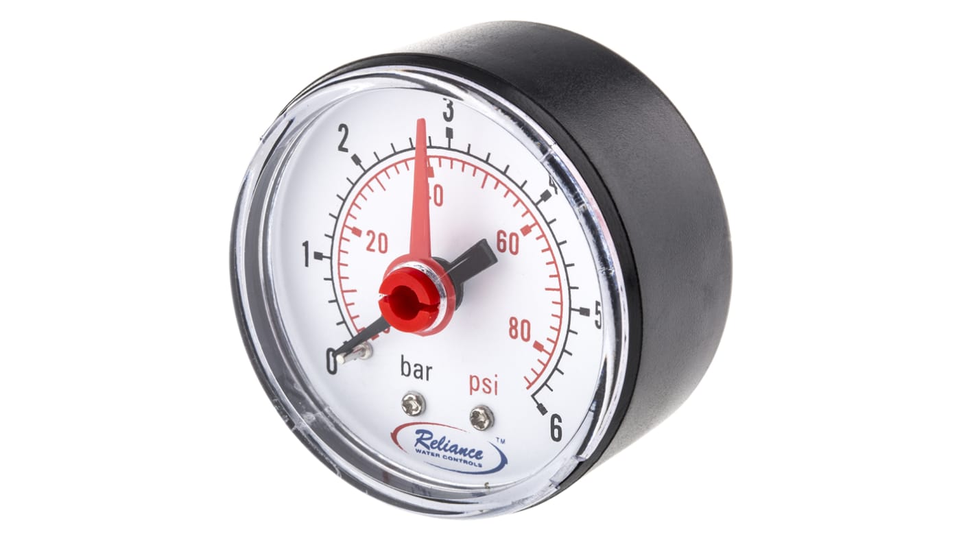 RS PRO Analogue Pressure Gauge 6bar Back Entry, UKAS, 0bar min.