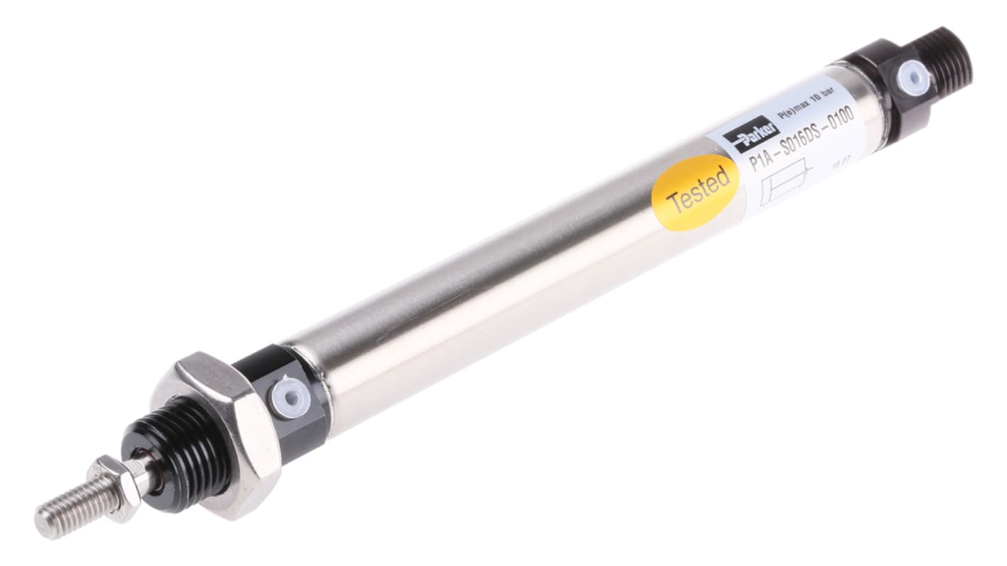 Parker Pneumatic Piston Rod Cylinder - 16mm Bore, 100mm Stroke, P1A Series, Double Acting