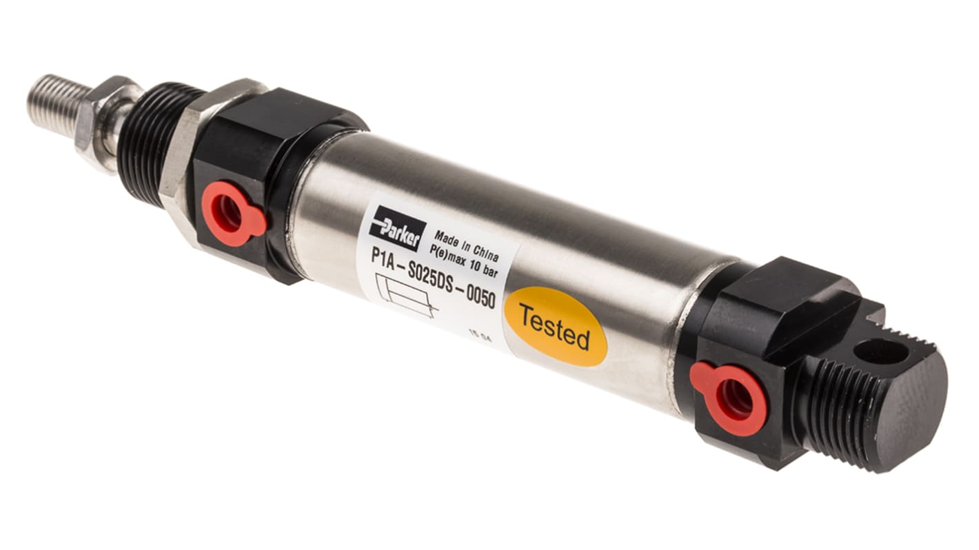 Parker Pneumatic Piston Rod Cylinder - 25mm Bore, 50mm Stroke, P1A Series, Double Acting