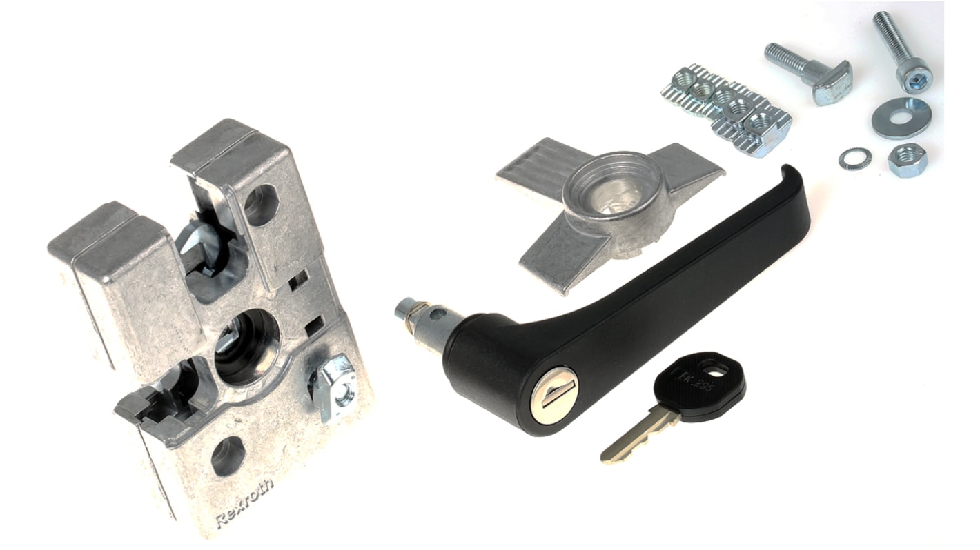 Bosch Rexroth Die Cast Zinc, Galvanised Steel Door Lock, 8mm Slot, 30 mm, 45 mm Strut Profile