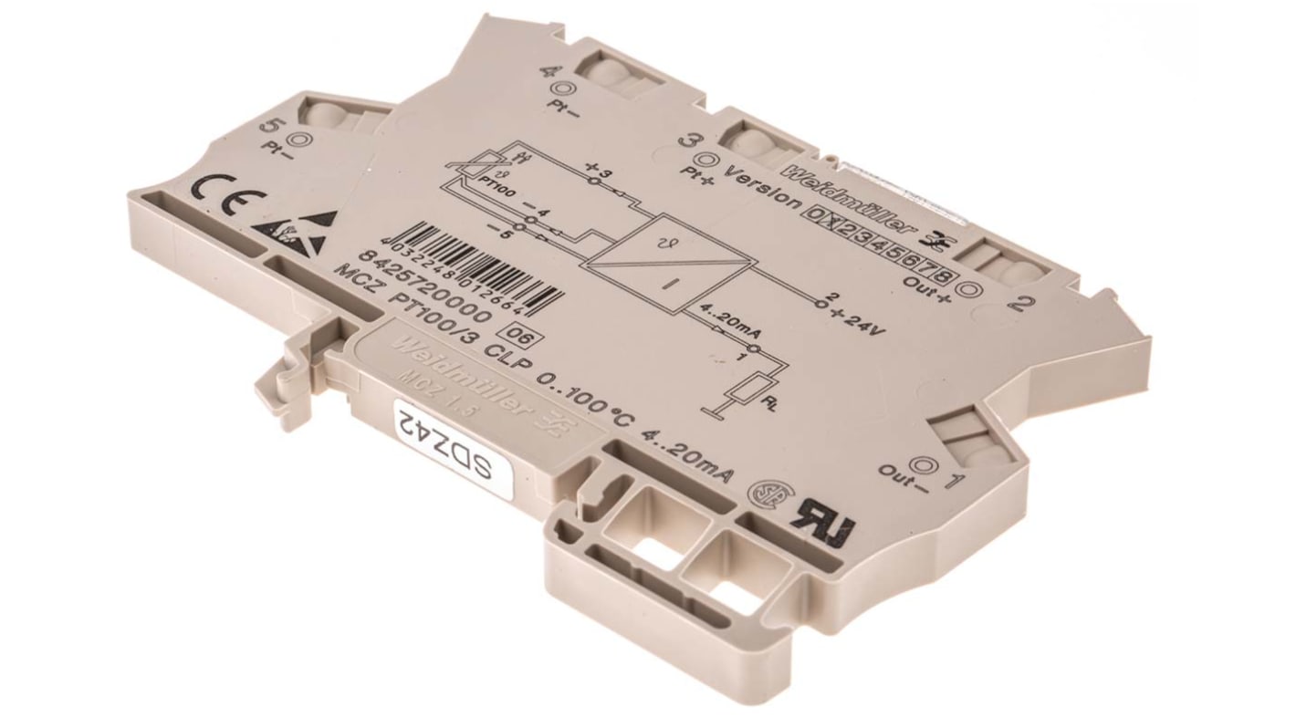 Acondicionador de señal Weidmuller ACT20X, alim. 30V, in. 0 → 100°C, out. 4 → 20mA, para carril DIN