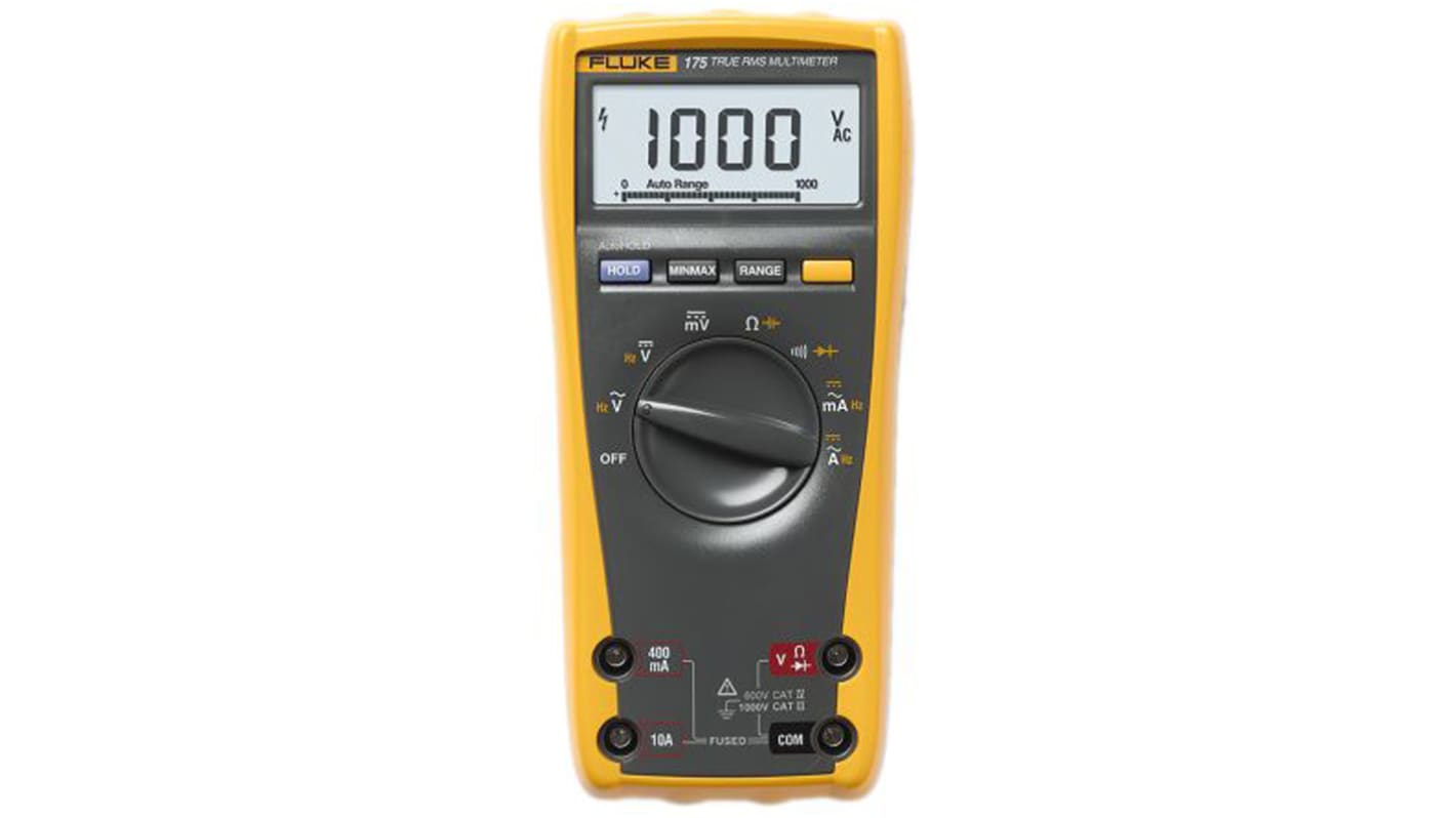 Fluke 175 Handheld Digital Multimeter, True RMS, 10A ac Max, 10A dc Max, 1000V ac Max