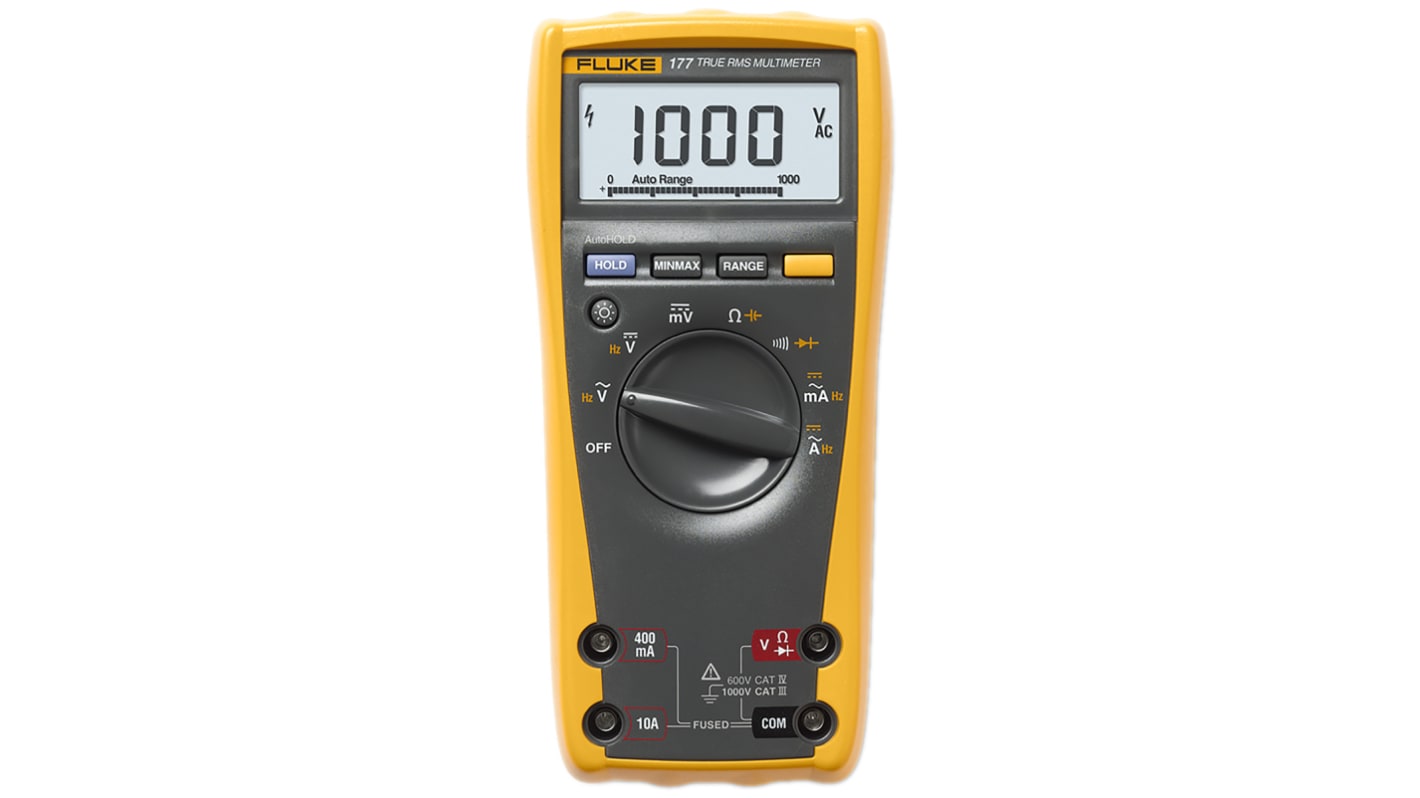 Fluke 177 Handheld Digital Multimeter, True RMS, 10A ac Max, 10A dc Max, 1000V ac Max