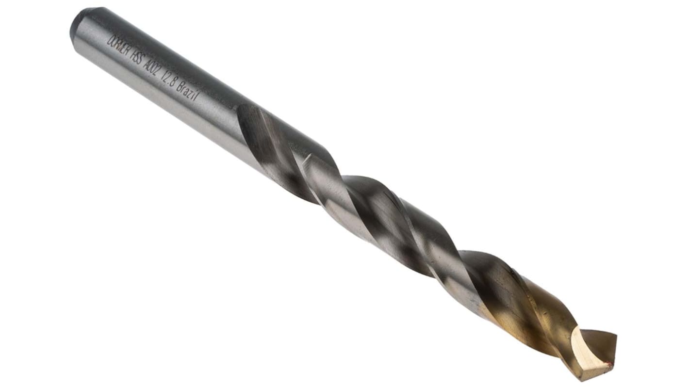 Dormer A002 Series HSS Twist Drill Bit for Steel, 12.8mm Diameter, 151 mm Overall