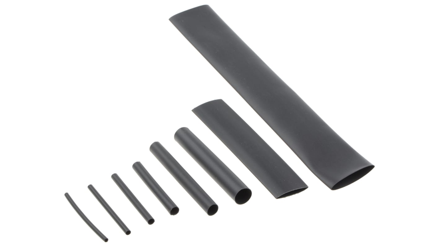 TE Connectivity Heat Shrink Tubing, Black 1.6mm Sleeve Dia. x 50mm Length 2:1 Ratio, RNF100 Series