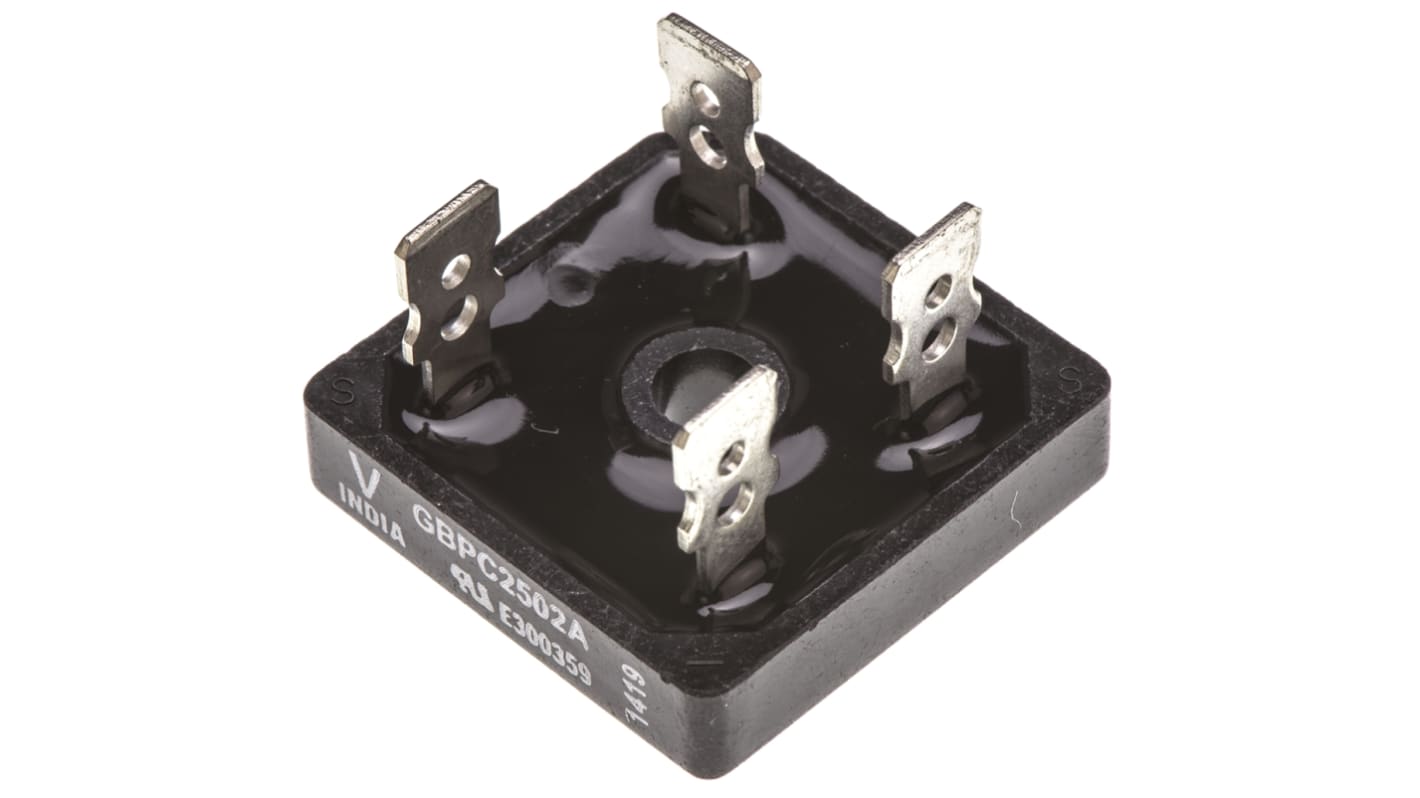 Rectificador en puente, VS-GBPC2502A, Monofásico, 25A 200V, Conexión de silicio GBPC-A, 4 pines