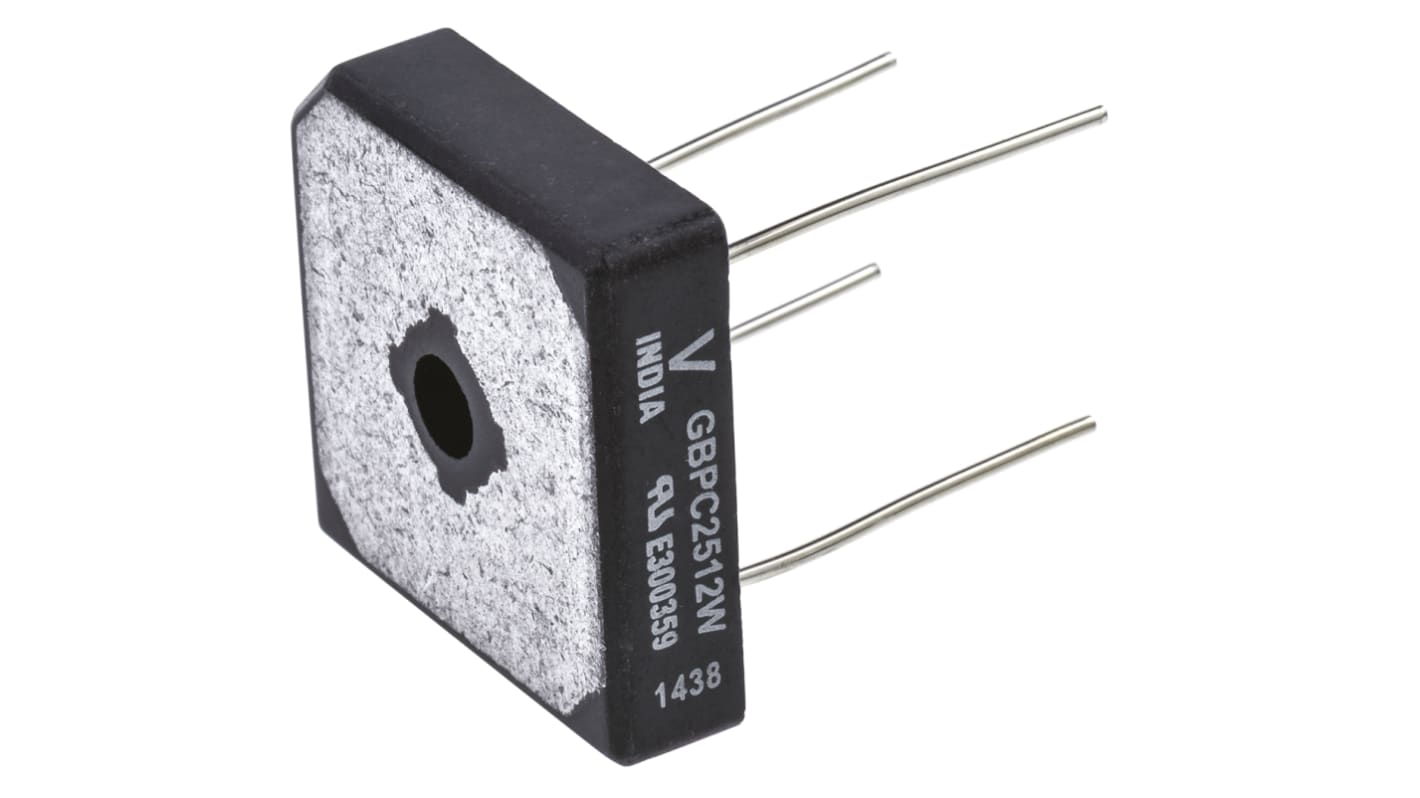 Vishay 单相整流桥, 25A, 1200V, 4针, GBPC-W, 通孔安装, -55 °C→+150 °C