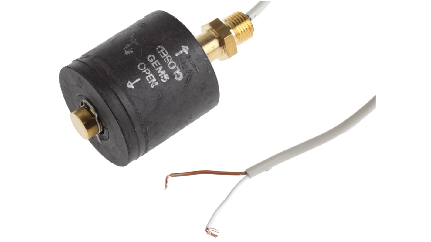 Gems Sensors 黄铜/NBR浮球开关, 水平、垂直安装, 继电器, 最高+80°C, 线长1m