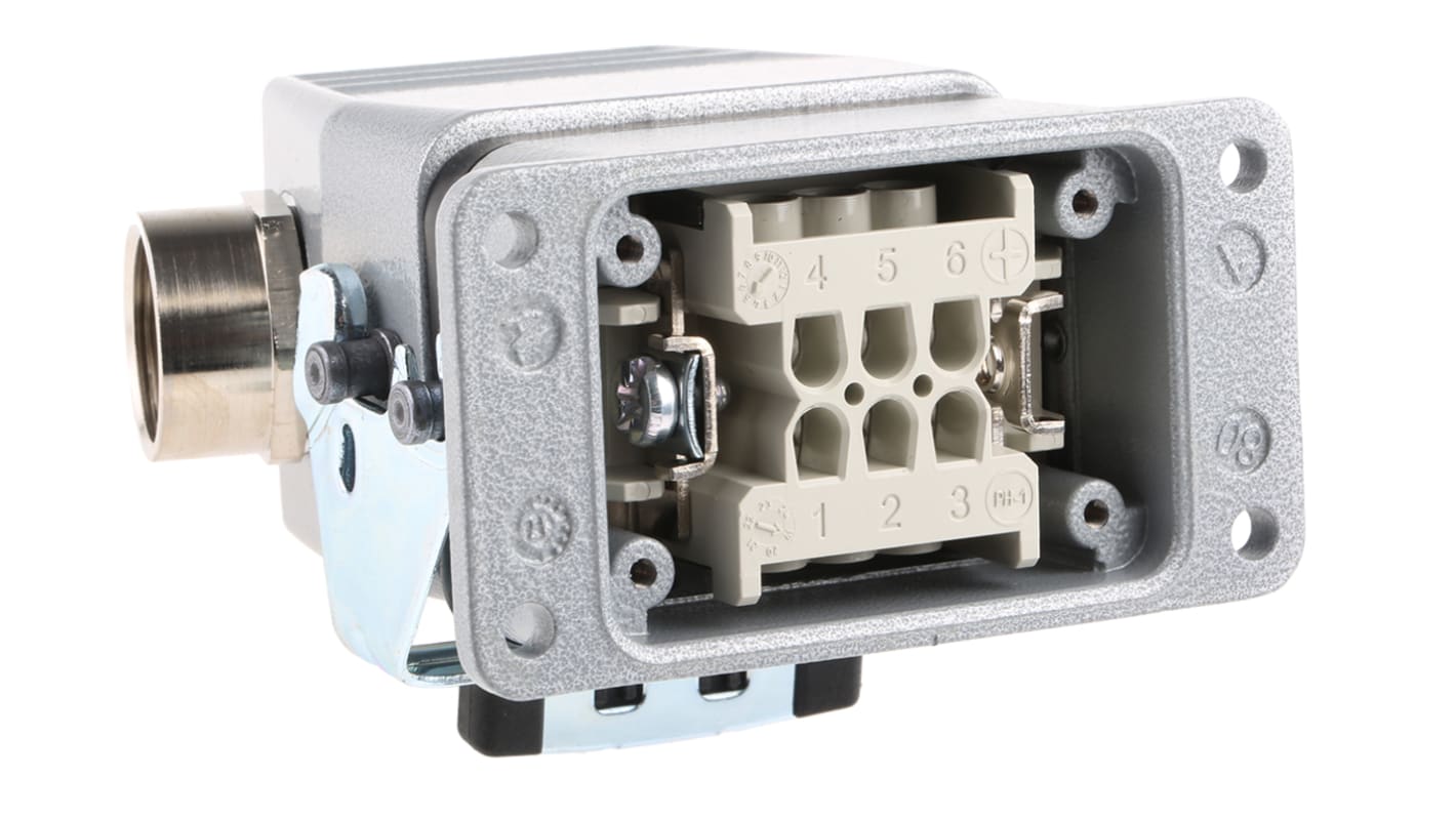 Conector de potencia EPIC H-BE Hembra a Macho de 6 vías, 440 V, 16A, IP65,  con rosca M20