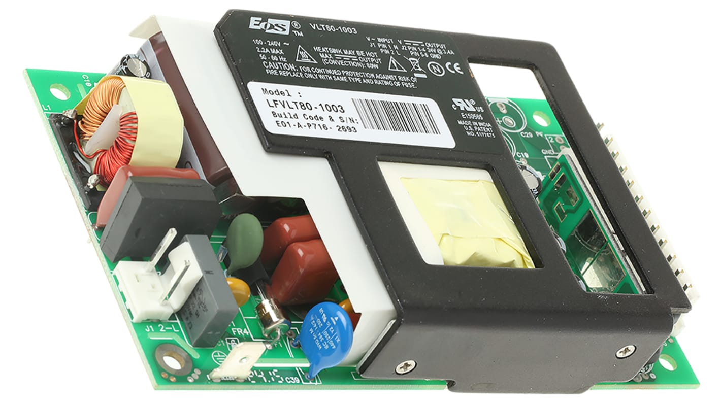 EOS Switching Power Supply, LFVLT80-1003, 24V dc, 3.4A, 80W, 1 Output, 90 → 264V ac Input Voltage