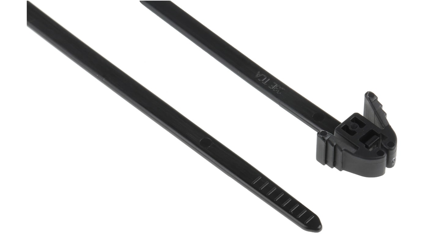 HellermannTyton Cable Tie, Releasable, 200mm x 4.7 mm, Black Polyamide 6.6 (PA66), Pk-100