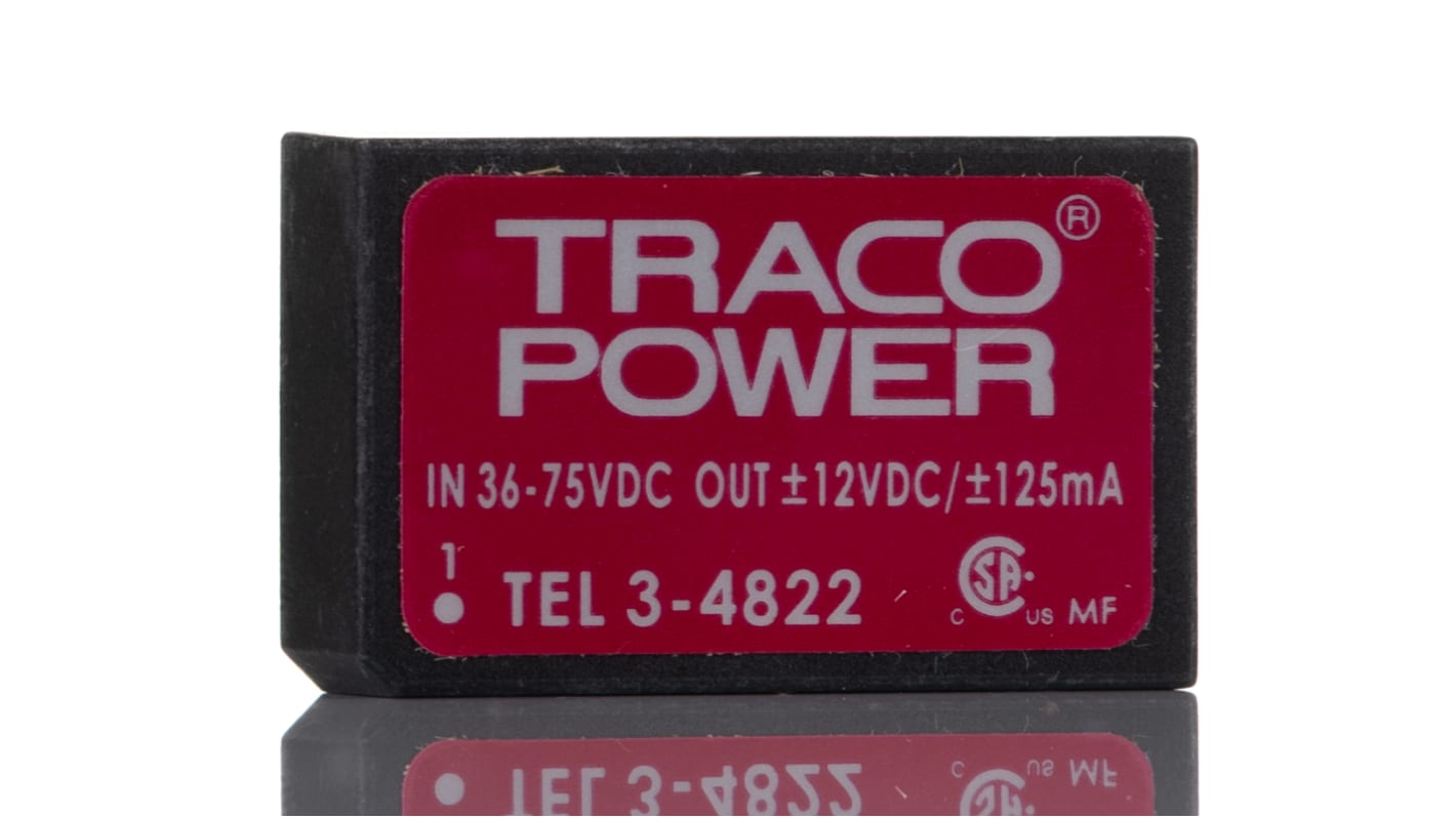 TRACOPOWER TEL 3 DC/DC-Wandler 3W 48 V dc IN, ±12V dc OUT / ±125mA Durchsteckmontage 1.5kV dc isoliert