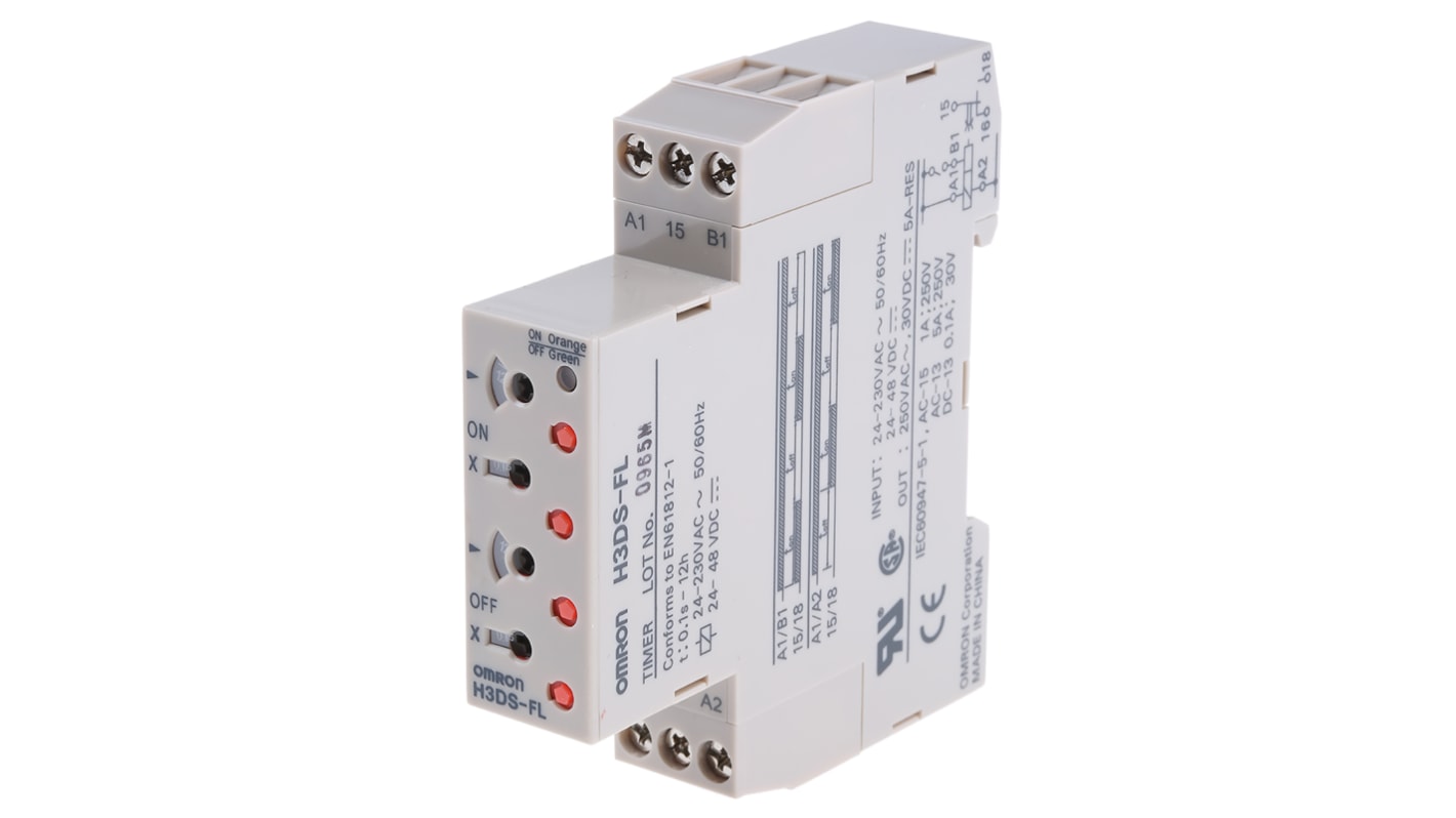 オムロン 多機能 タイマーリレー, 0.1 s → 12h, 24 → 230 V ac, 24 → 48V dc, DINレール, H3DS シリーズ