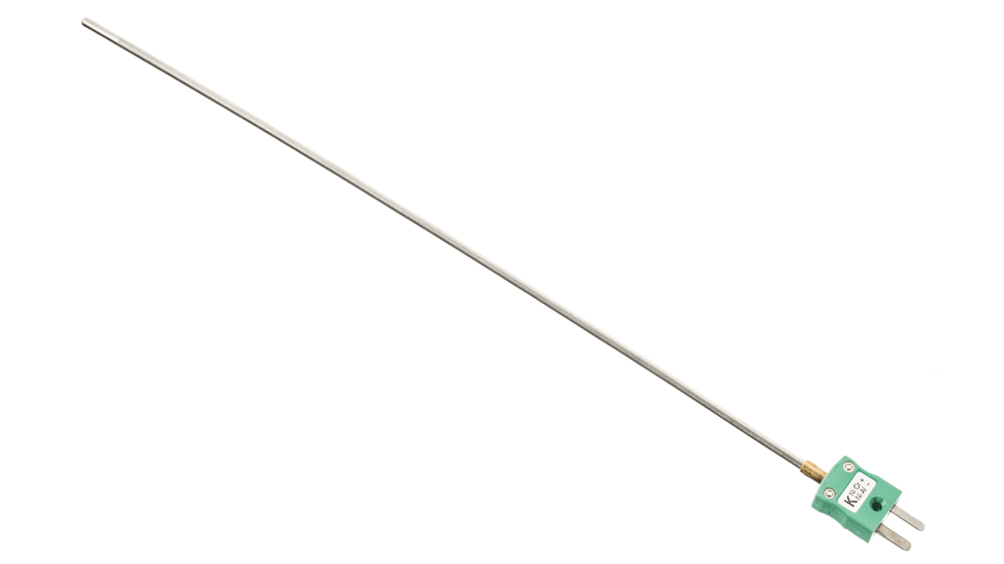 Termopar tipo K RS PRO , calibrado SYSCAL, Ø sonda 3mm x 250mm, temp. máx +1100°C, conexión , con conector miniatura
