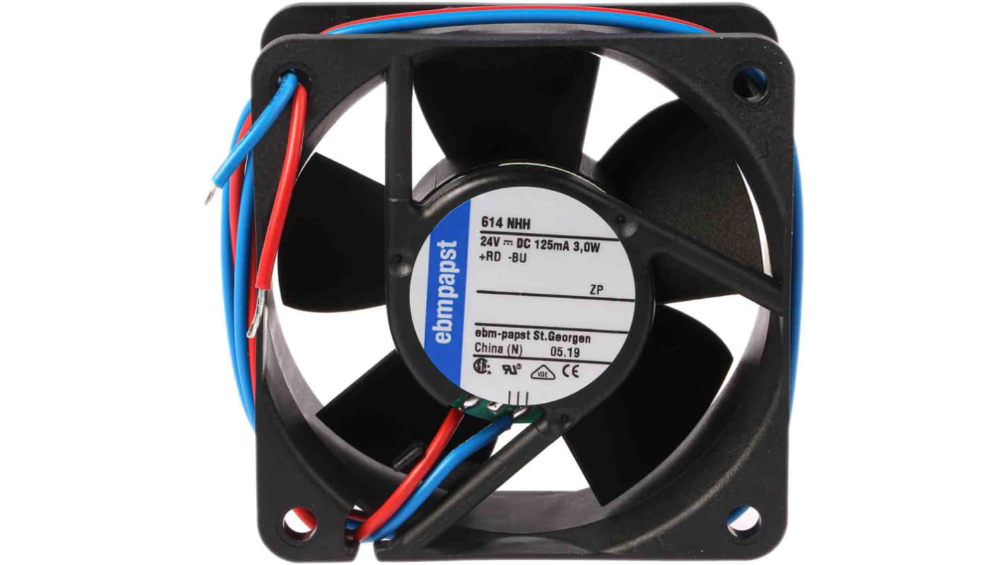 ebm-papst 600 N Series Axial Fan, 24 V dc, DC Operation, 56m³/h, 2.9W, 121mA Max, 60 x 60 x 25mm