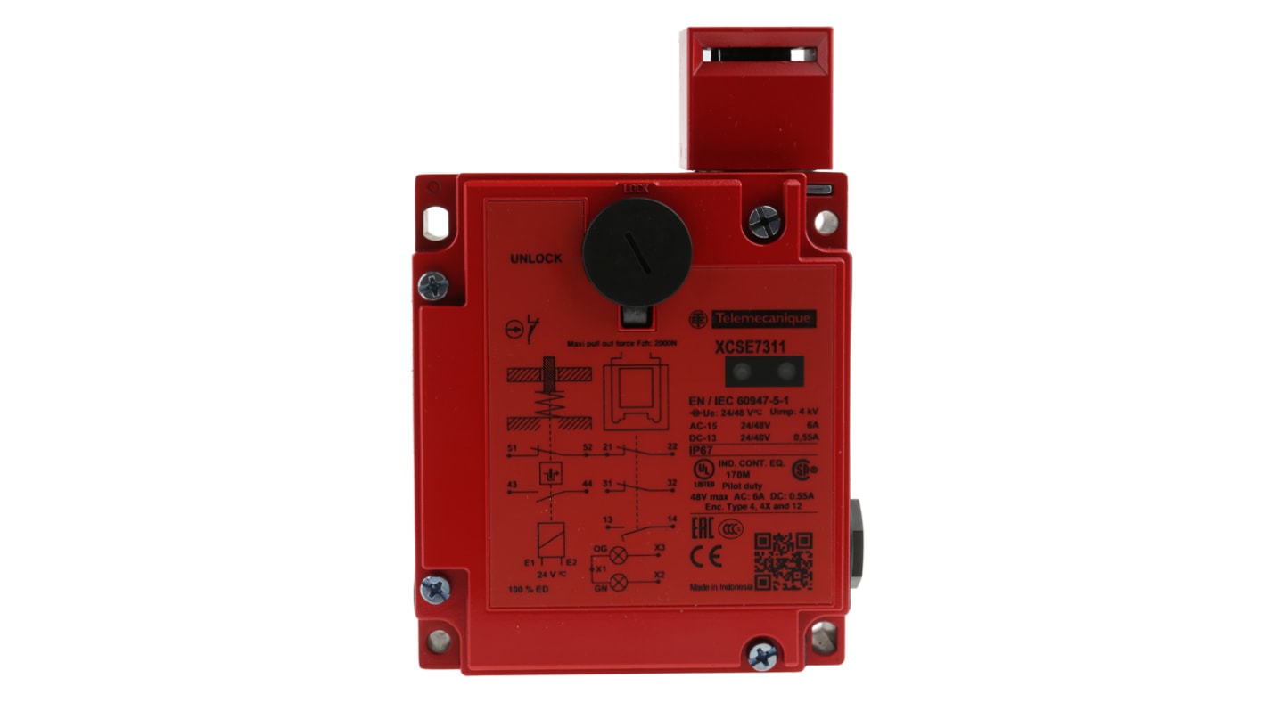 Telemecanique Sensors 电磁安全门开关, 电动解锁, 钥匙执行器, 24V 交流/直流电源, 金属外壳, IP67, XCS-E系列, XCSE7311