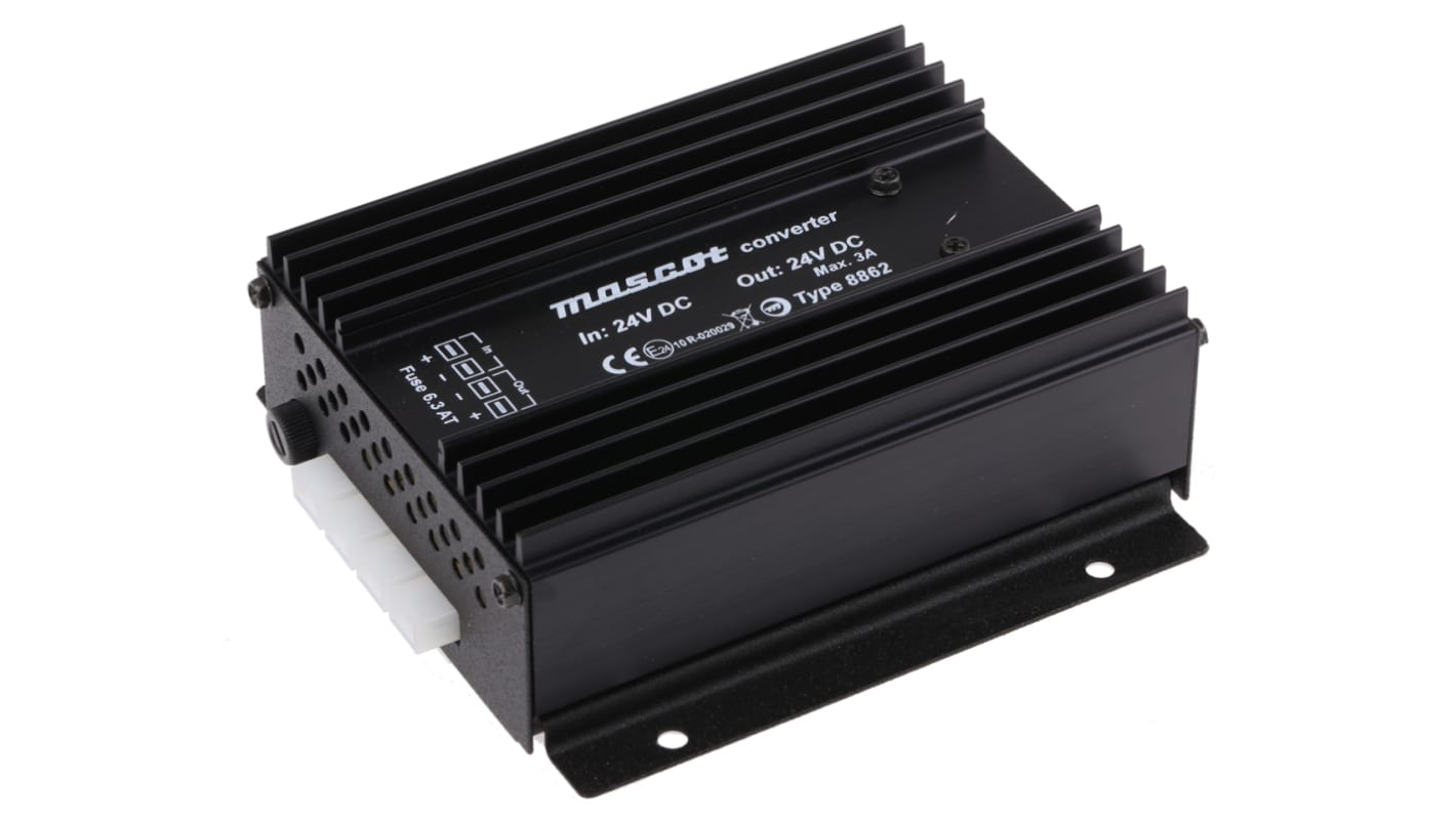 Mascot DC-DC Converter, 24V dc/ 10A Output, 18 → 32 V dc Input, 132W, Mounting Bracket, +30°C Max Temp -20°C Min