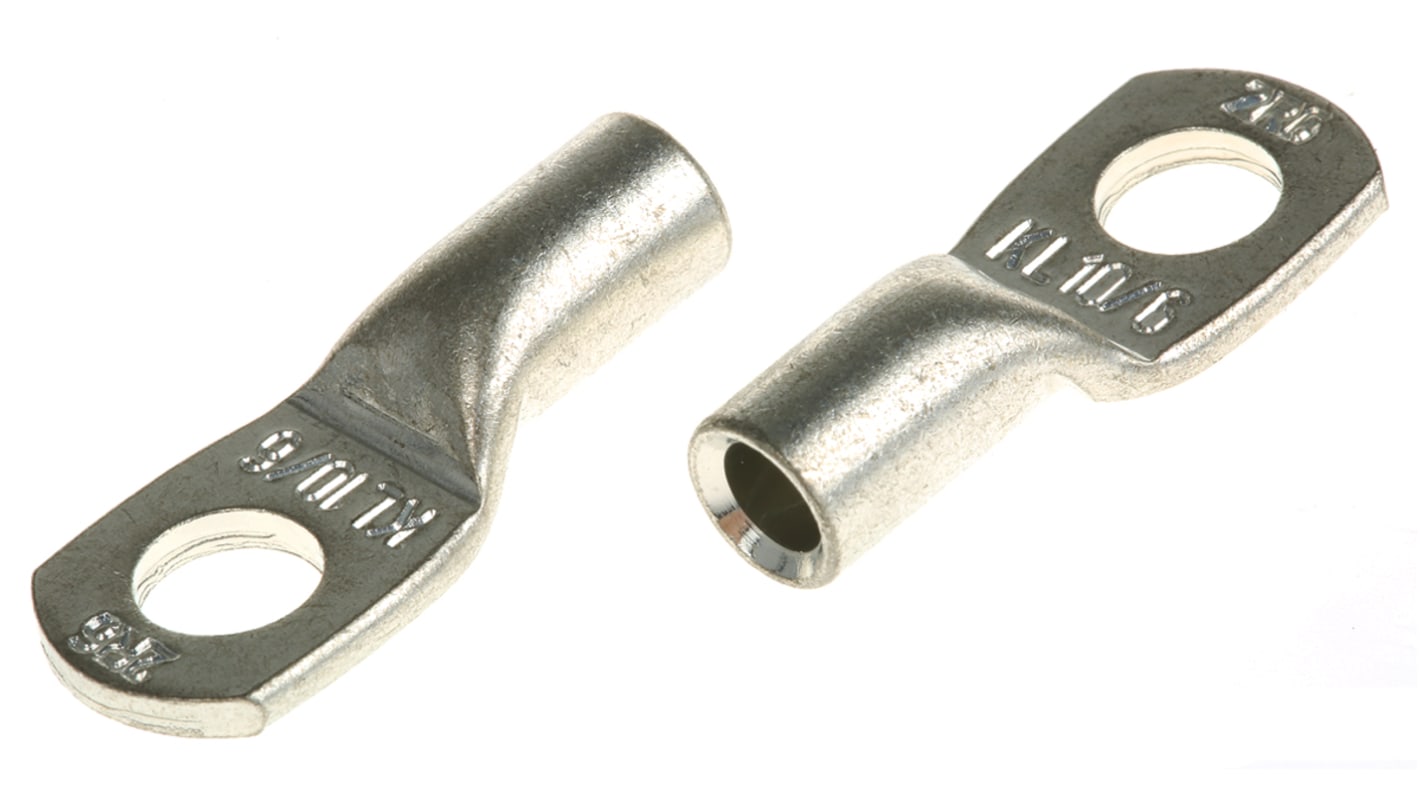 Klauke Uninsulated Ring Terminal, M6 Stud Size, 10mm² to 10mm² Wire Size