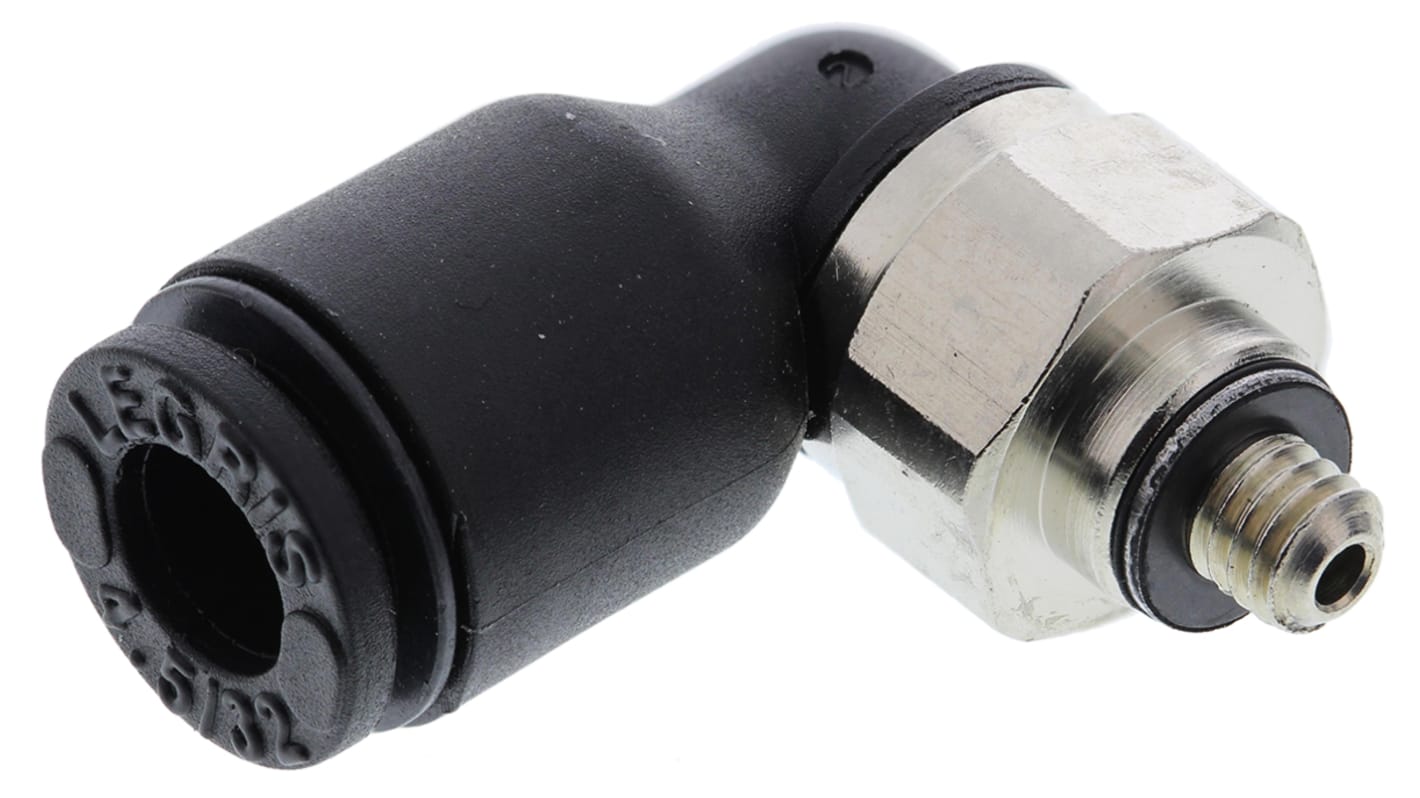 Legris LF3000 Series Elbow Threaded Adaptor, M3 Male to Push In 4 mm, Threaded-to-Tube Connection Style