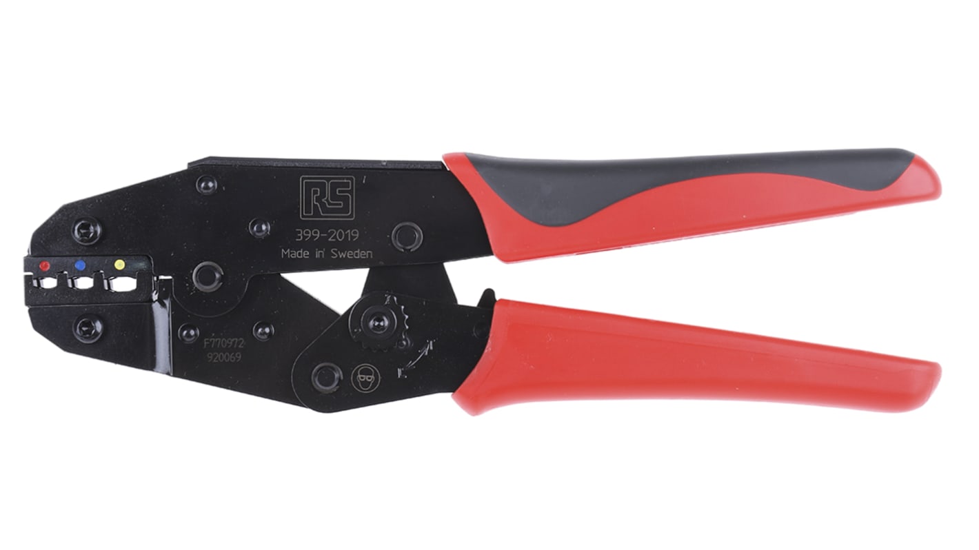 RS PRO Hand Crimpzange 0.75mm² → 6mm², 0.75 → 6mm² / 22 → 14AWG für Isolierte DIN-Klemmen rot, blau,