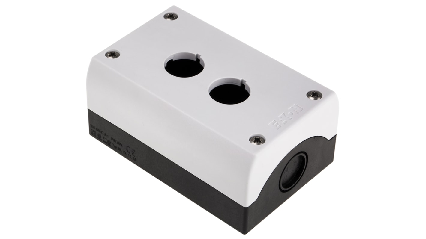 Eaton 双孔按钮盒, Φ22mm孔径, 灰色塑料外壳, IP69K, 最高+70°C, 120mm x 80mm, M22系列